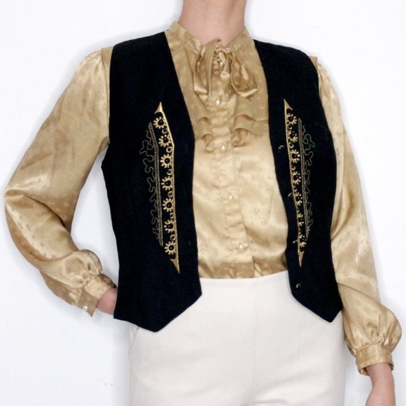 Your Sixth Sense by C&A Gold Black Embroidered Vest Unisex Size 38 - Picture 2 of 13